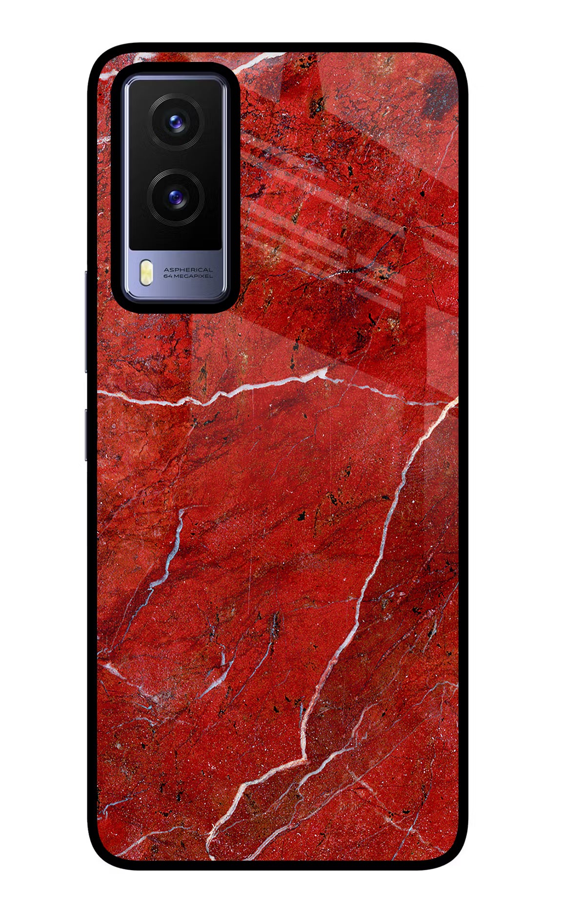 Red Marble Design Vivo V21E 5G Glass Case Back Cover by Casekaro