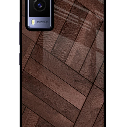 Wooden Texture Design Vivo V21E 5G Glass Case Back Cover by Casekaro