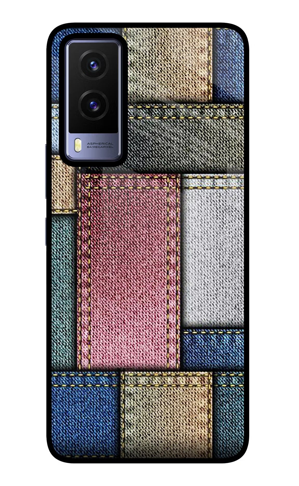 Multicolor Jeans Vivo V21E 5G Glass Case Back Cover by Casekaro