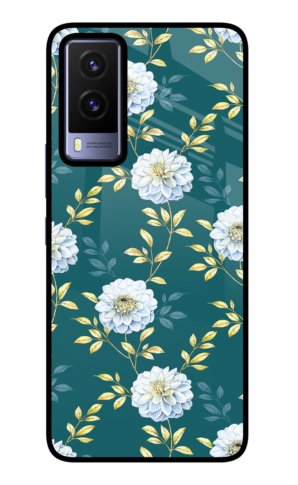 Flowers Vivo V21E 5G Glass Case Back Cover by Casekaro