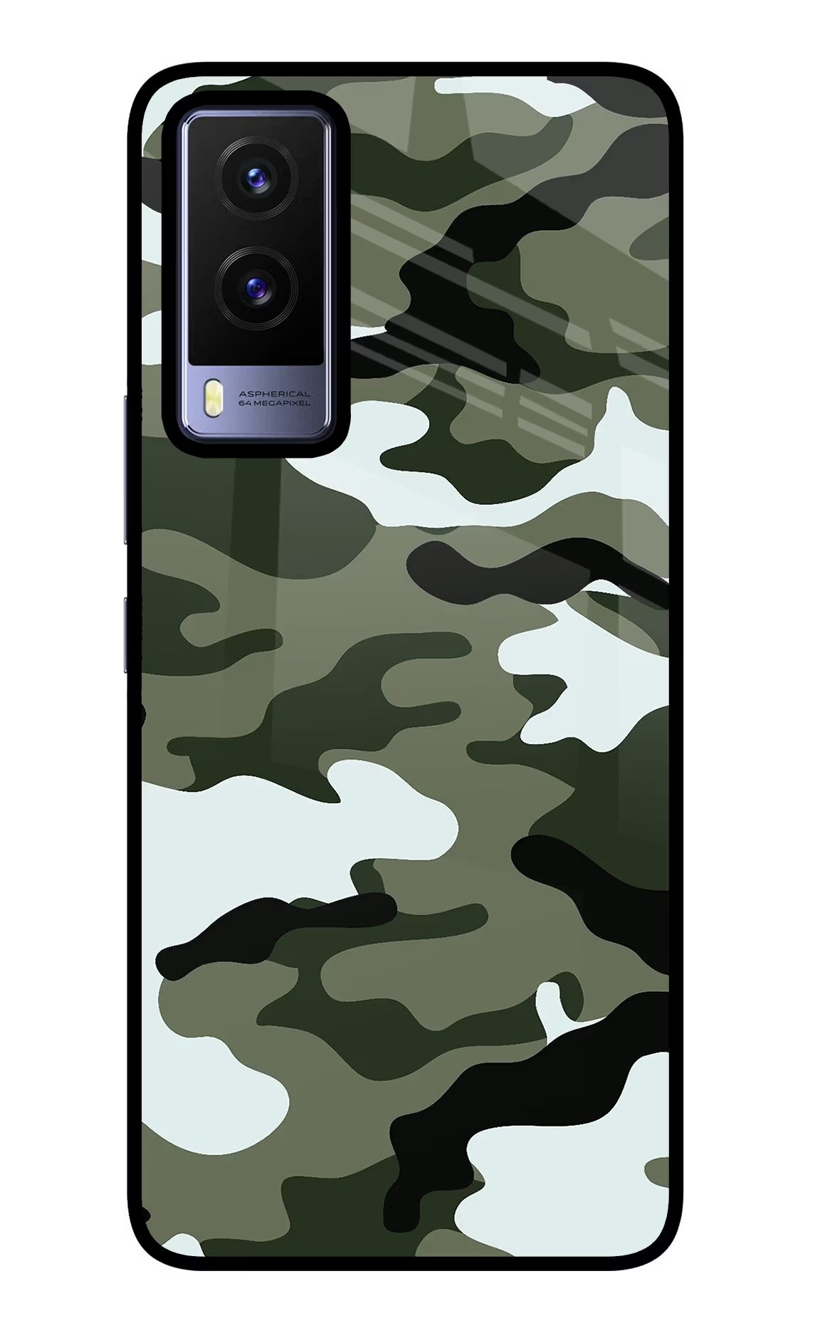 Camouflage Vivo V21E 5G Glass Case Back Cover by Casekaro