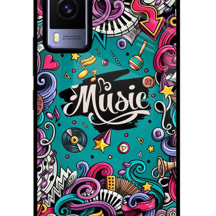 Music Graffiti Vivo V21E 5G Glass Case Back Cover by Casekaro