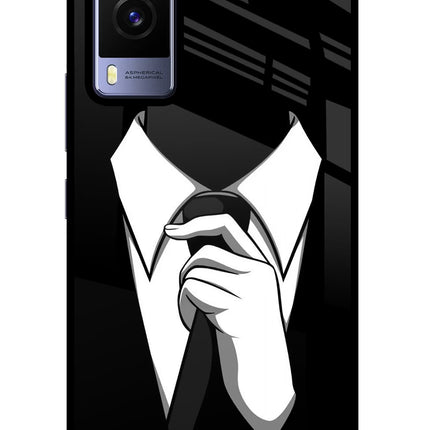 Black Tie Vivo V21E 5G Glass Case Back Cover by Casekaro