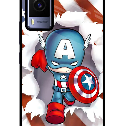 Captain America Vivo V21E 5G Glass Case Back Cover by Casekaro