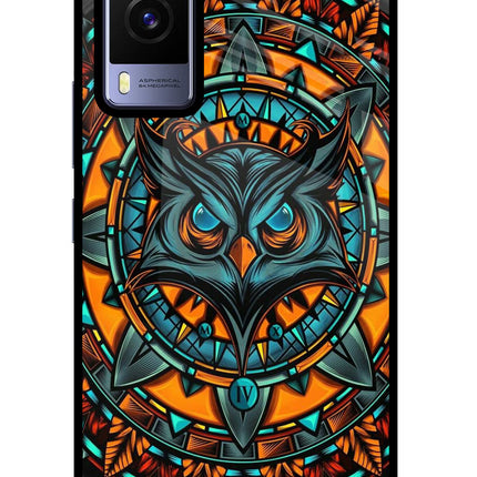 Angry Owl Art Vivo V21E 5G Glass Case Back Cover by Casekaro