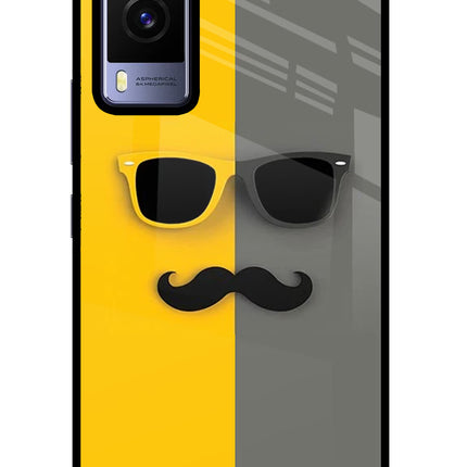 Sunglasses with Mustache Vivo V21E 5G Glass Case Back Cover by Casekaro