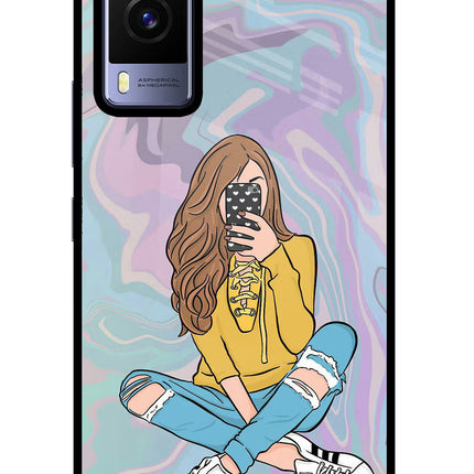 Selfie Girl Vivo V21E 5G Glass Case Back Cover by Casekaro