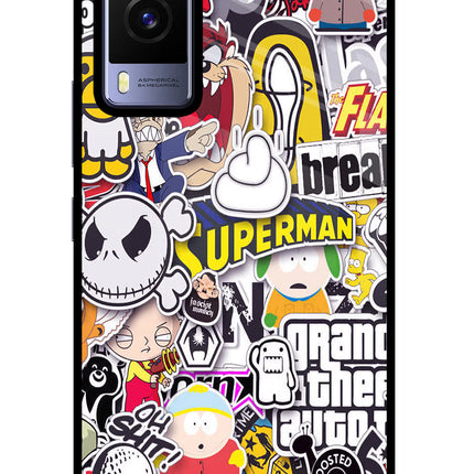 Sticker Bomb Vivo V21E 5G Glass Case Back Cover by Casekaro
