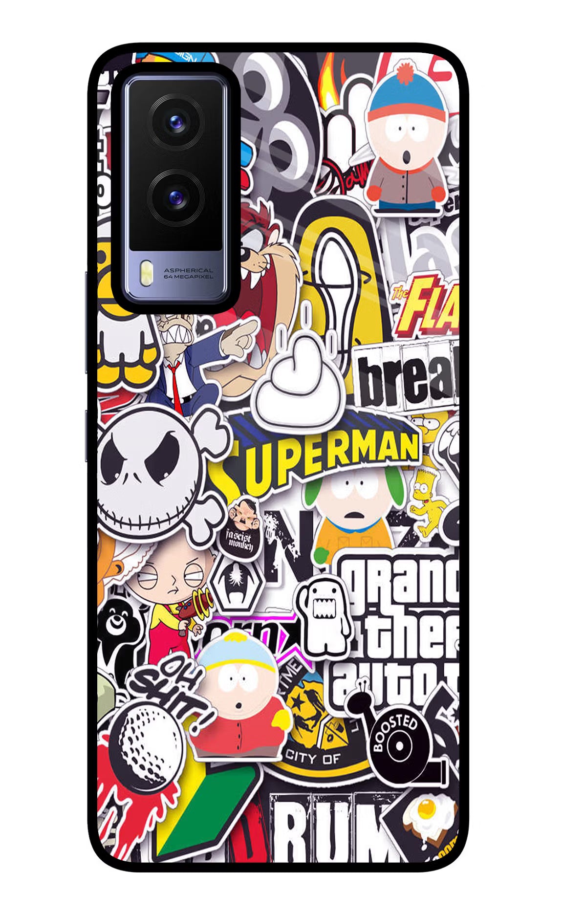 Sticker Bomb Vivo V21E 5G Glass Case Back Cover by Casekaro