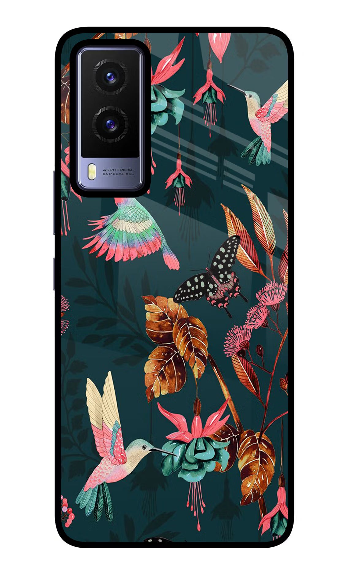 Birds Vivo V21E 5G Glass Case Back Cover by Casekaro