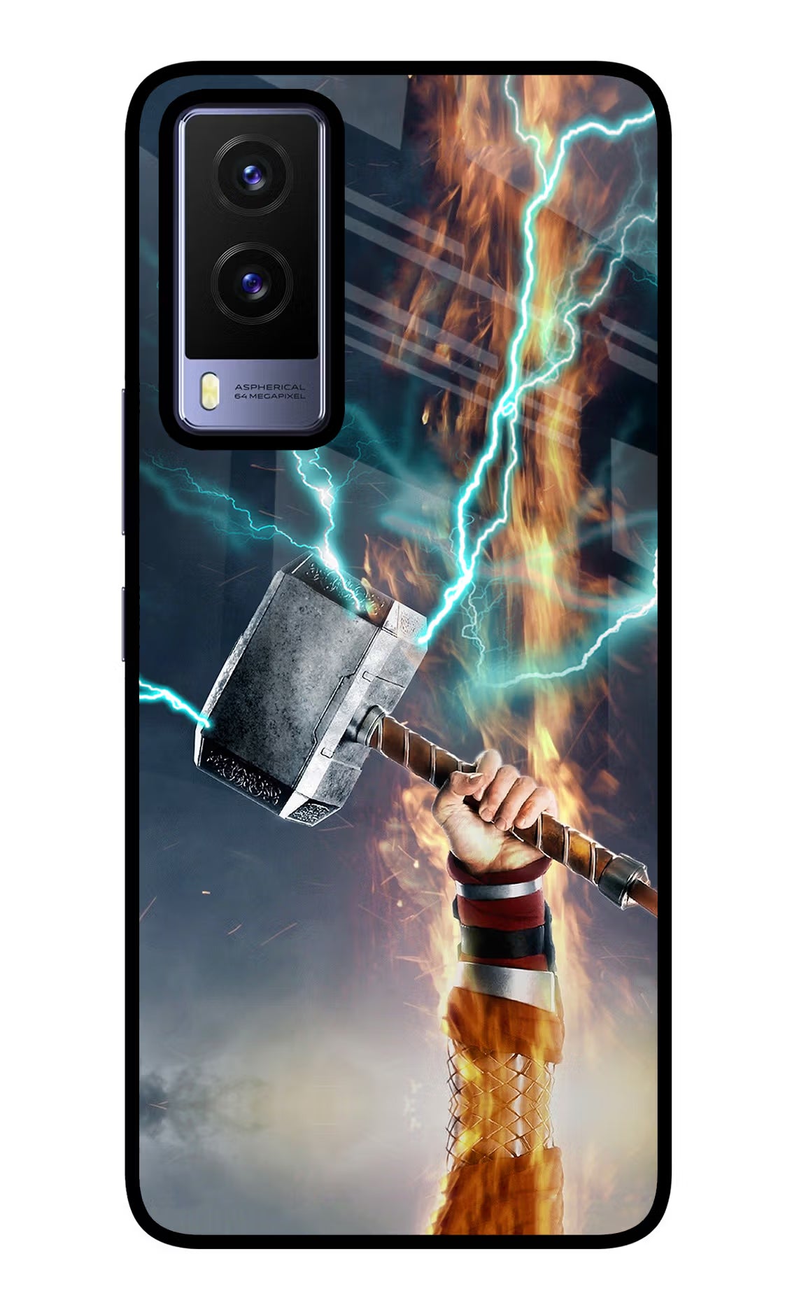 Thor Hammer Mjolnir Vivo V21E 5G Glass Case Back Cover by Casekaro