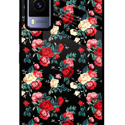 Rose Pattern Vivo V21E 5G Glass Case Back Cover by Casekaro