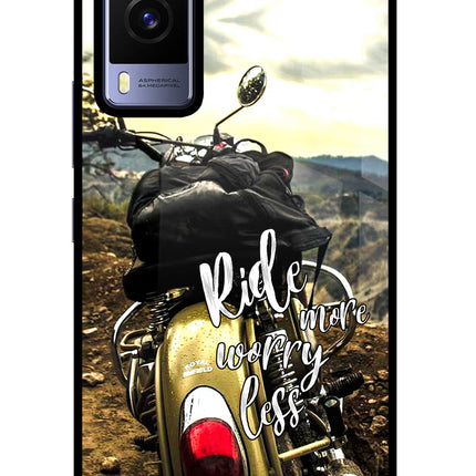 Ride More Worry Less Vivo V21E 5G Glass Case Back Cover by Casekaro