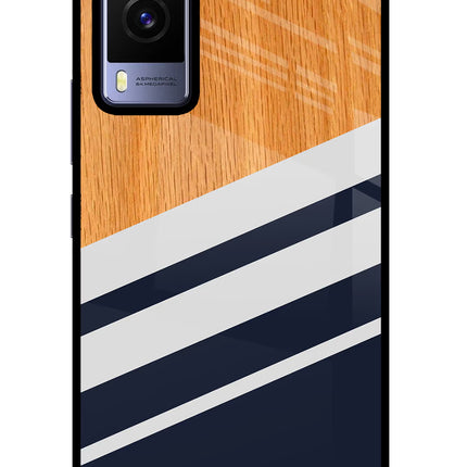 Blue and white wooden Vivo V21E 5G Glass Case Back Cover by Casekaro