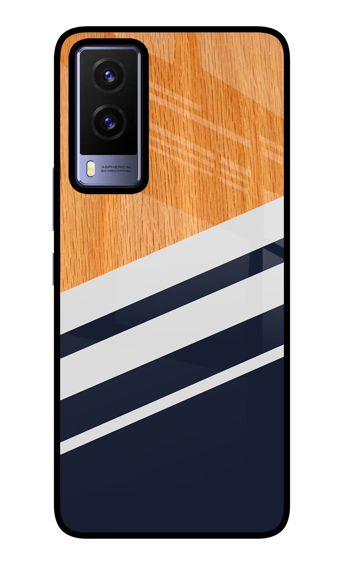 Blue and white wooden Vivo V21E 5G Glass Case Back Cover by Casekaro