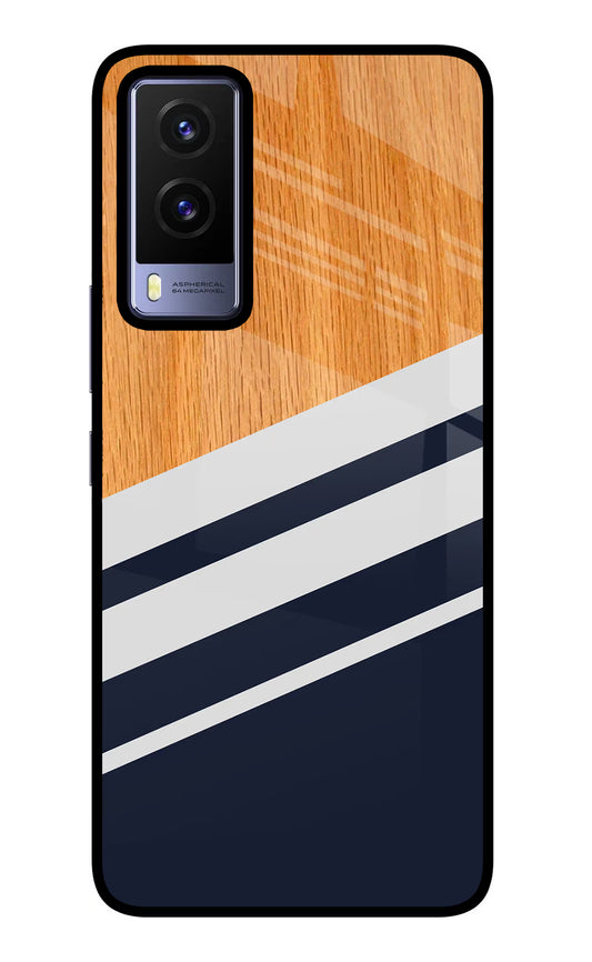 Blue and white wooden Vivo V21E 5G Glass Case