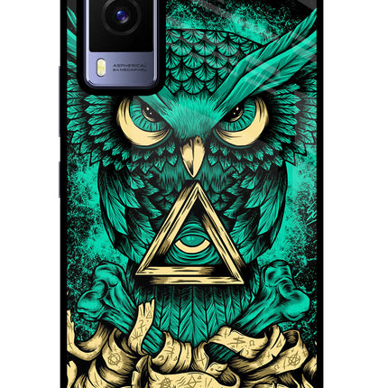 Green Owl Vivo V21E 5G Glass Case Back Cover by Casekaro