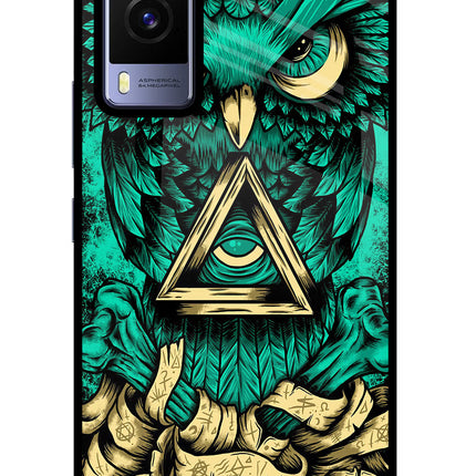 Green Owl Vivo V21E 5G Glass Case Back Cover by Casekaro