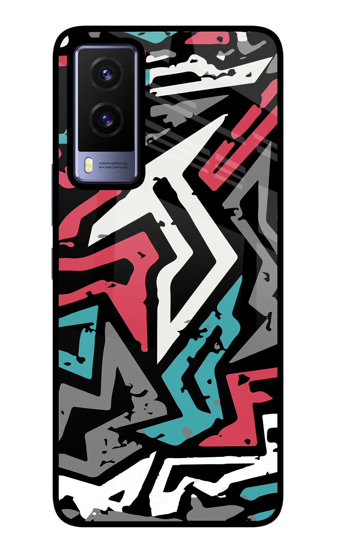 Geometric Graffiti Vivo V21E 5G Glass Case Back Cover by Casekaro