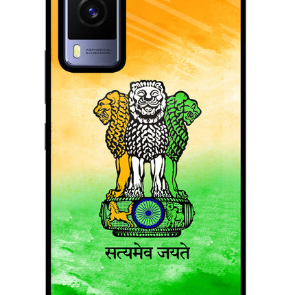 Satyamev Jayate Flag Vivo V21E 5G Glass Case Back Cover by Casekaro