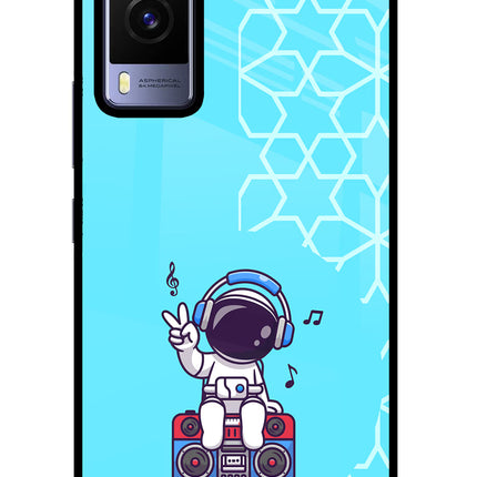 Cute Astronaut Chilling Vivo V21E 5G Glass Case Back Cover by Casekaro