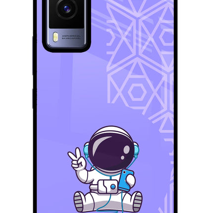 Cute Astronaut Chilling Vivo V21E 5G Glass Case Back Cover by Casekaro