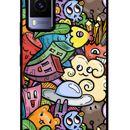 Veggie Doodle Vivo V21E 5G Glass Case Back Cover by Casekaro