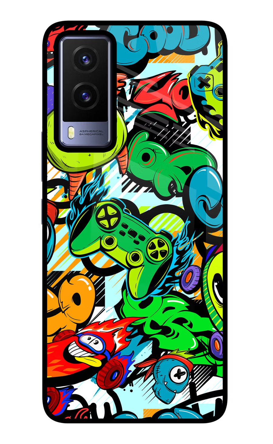 Game Doodle Vivo V21E 5G Back Cover, Glass case
