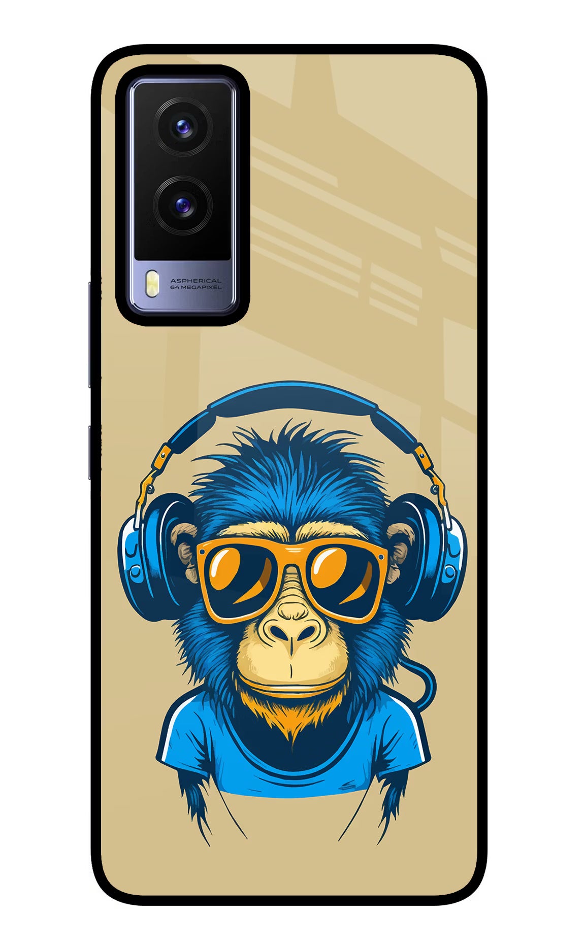 Monkey Headphone Vivo V21E 5G Glass Case Back Cover by Casekaro