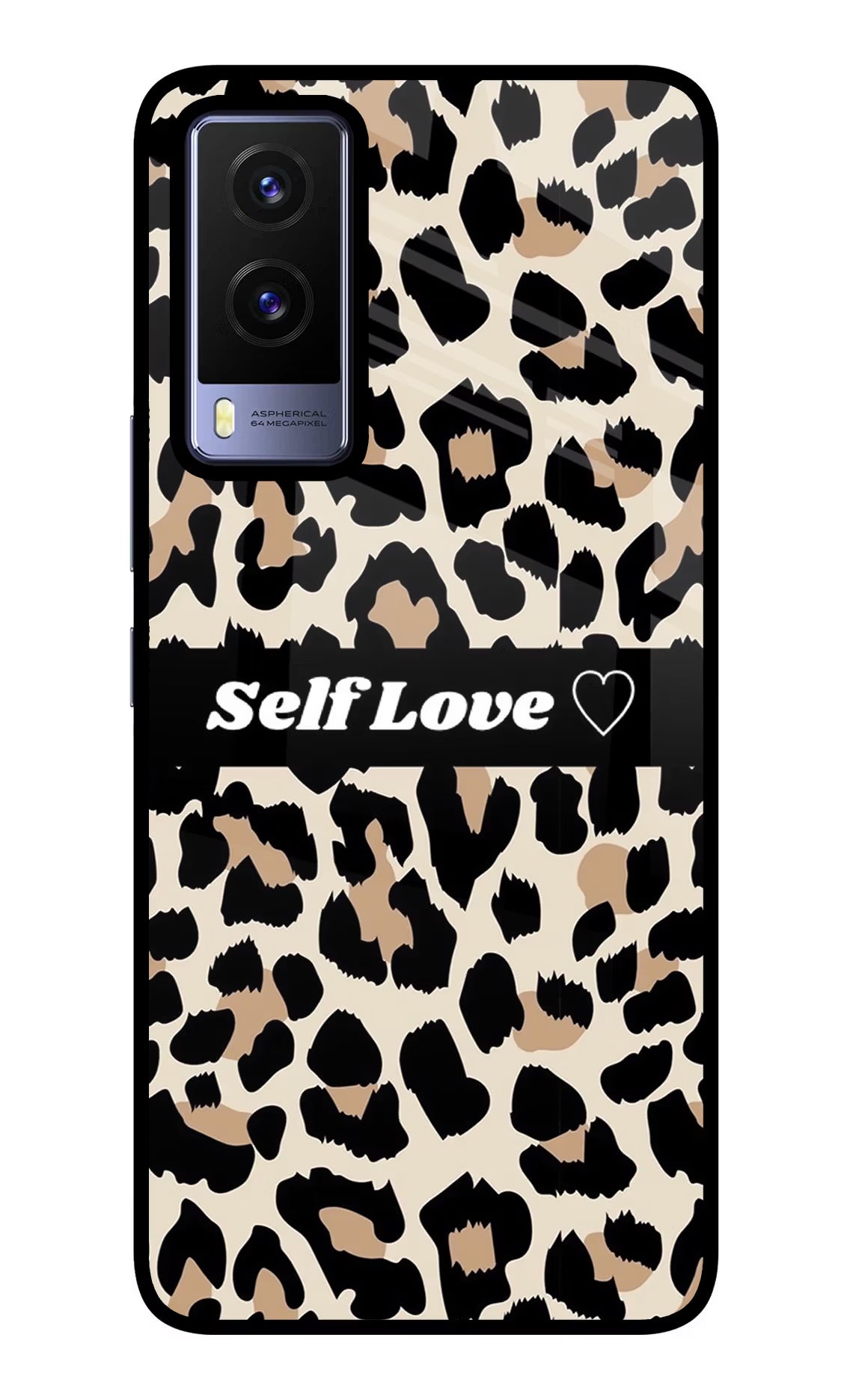Leopard Print Self Love Vivo V21E 5G Glass Case Back Cover by Casekaro