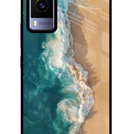 Ocean Beach Vivo V21E 5G Glass Case Back Cover by Casekaro