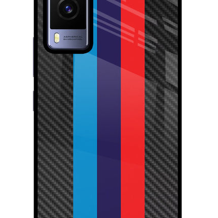 BMW Stripes Pattern Vivo V21E 5G Glass Case Back Cover by Casekaro