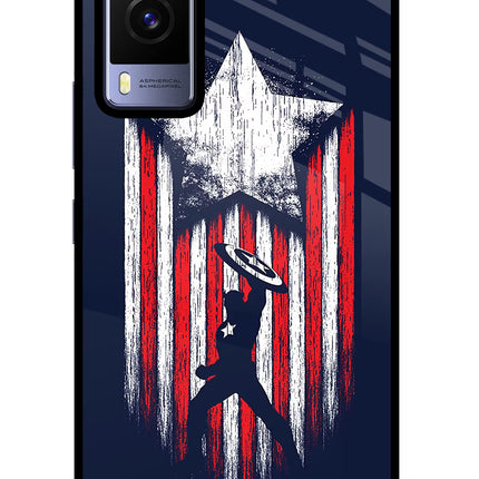 Captain America Marvel Art Vivo V21E 5G Glass Case Back Cover by Casekaro
