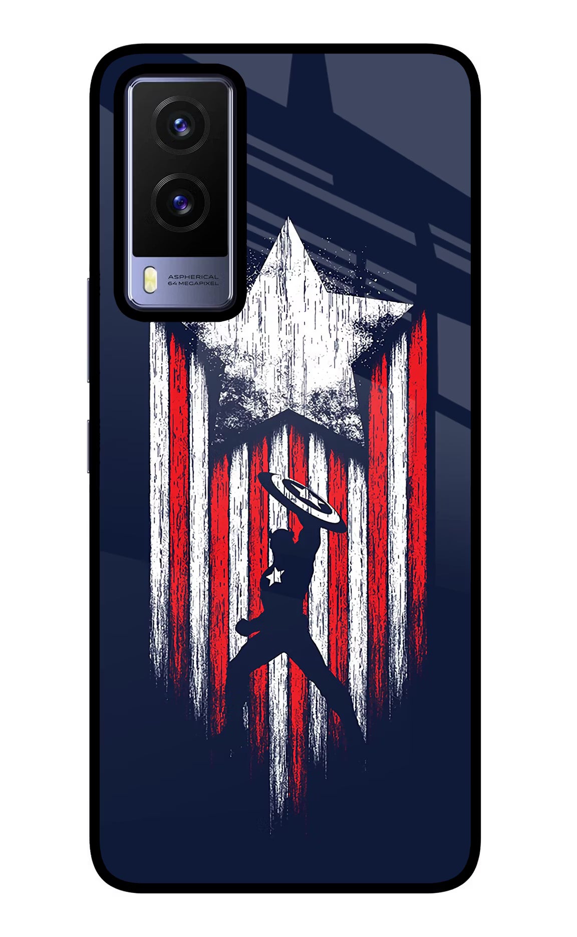 Captain America Marvel Art Vivo V21E 5G Glass Case Back Cover by Casekaro