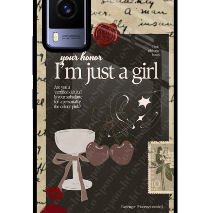 I am just a girl Vivo V21E 5G Glass Case Back Cover by Casekaro