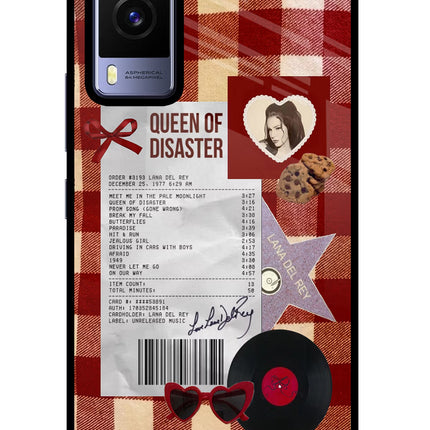 Queen of Disaster Vivo V21E 5G Glass Case Back Cover by Casekaro