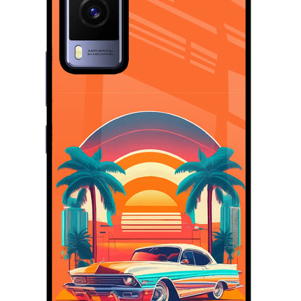 Palm Drive 80s Vivo V21E 5G Glass Case Back Cover by Casekaro
