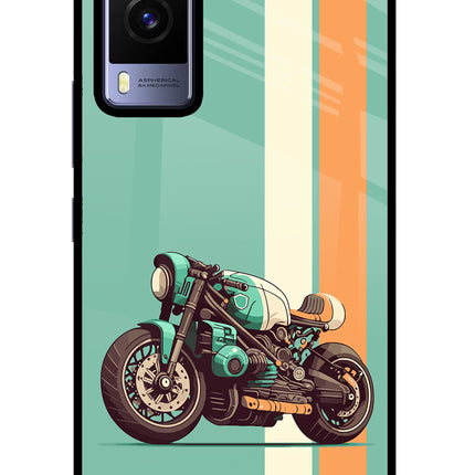 Striped Moto Drift Vivo V21E 5G Glass Case Back Cover by Casekaro