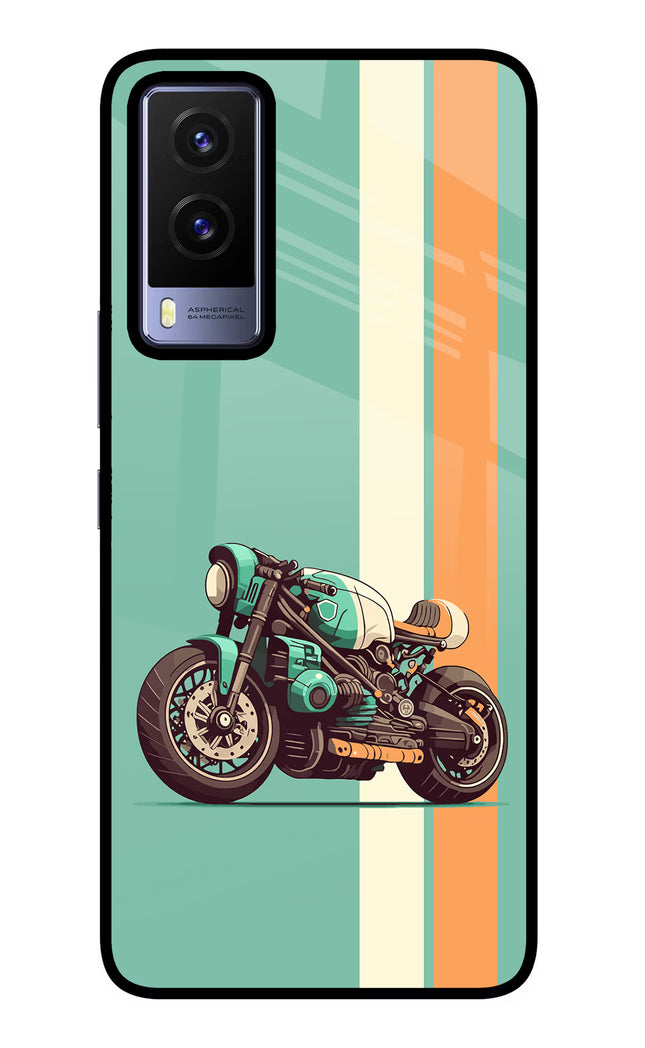 Striped Moto Drift Vivo V21E 5G Glass Case