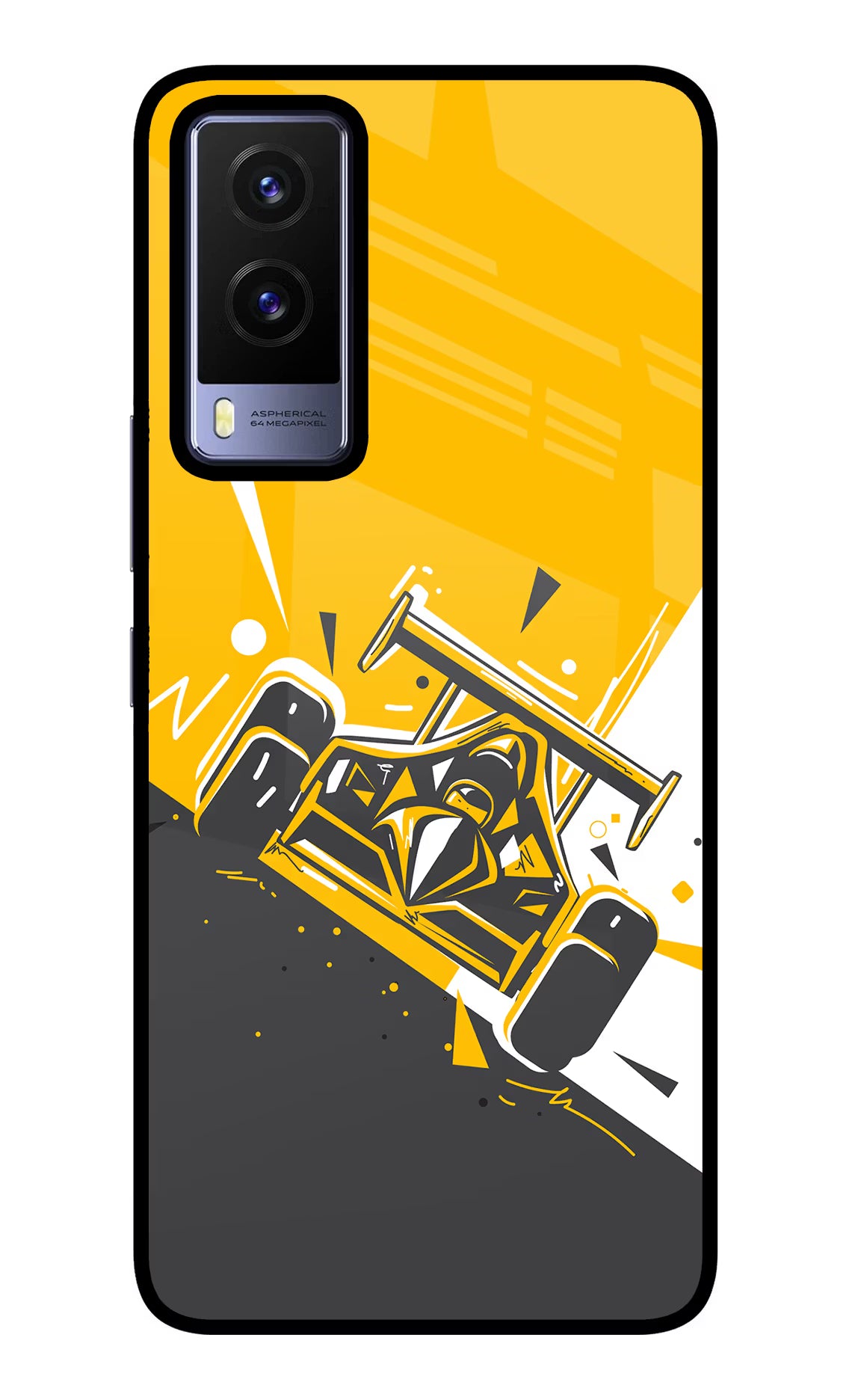 Track King Vivo V21E 5G Glass Case Back Cover by Casekaro