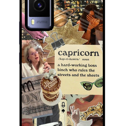 Capricorn Zodiac Vivo V21E 5G Glass Case Back Cover by Casekaro