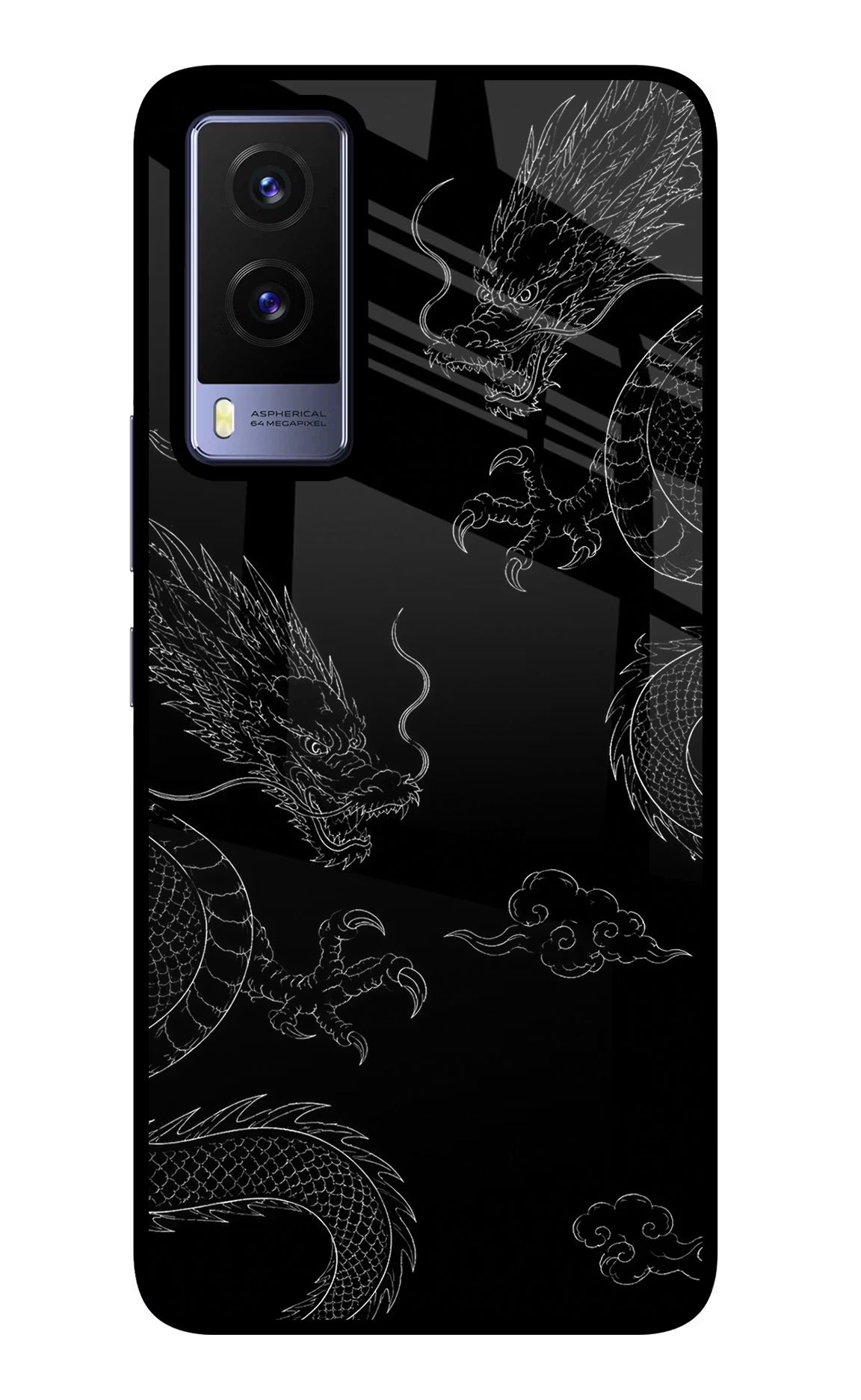 Twin Dragons Vivo V21E 5G Glass Case Back Cover by Casekaro
