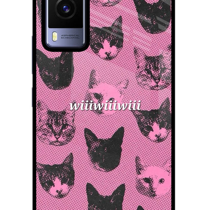 Pink Cats Vivo V21E 5G Glass Case Back Cover by Casekaro