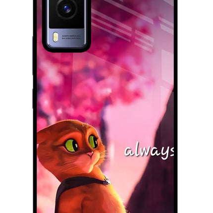 Always Cat Vivo V21E 5G Glass Case Back Cover by Casekaro