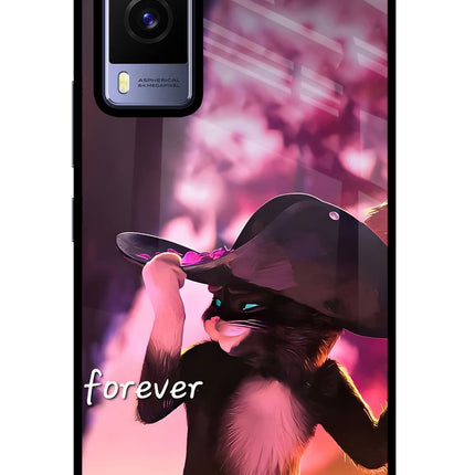 Forever Cat Vivo V21E 5G Glass Case Back Cover by Casekaro