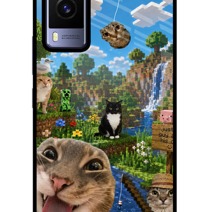 Minecraft Cat Chaos Vivo V21E 5G Glass Case Back Cover by Casekaro