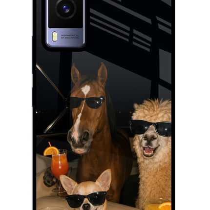 Party Squad Vivo V21E 5G Glass Case Back Cover by Casekaro