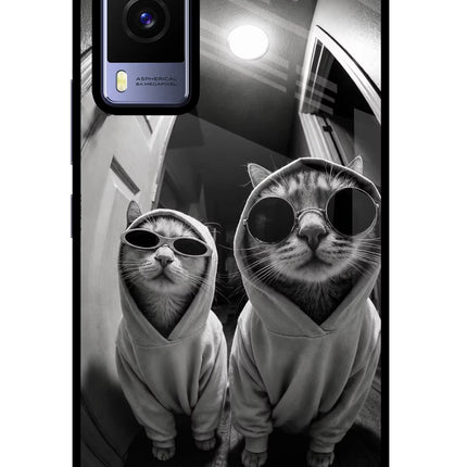 Hood Cats Vivo V21E 5G Glass Case Back Cover by Casekaro