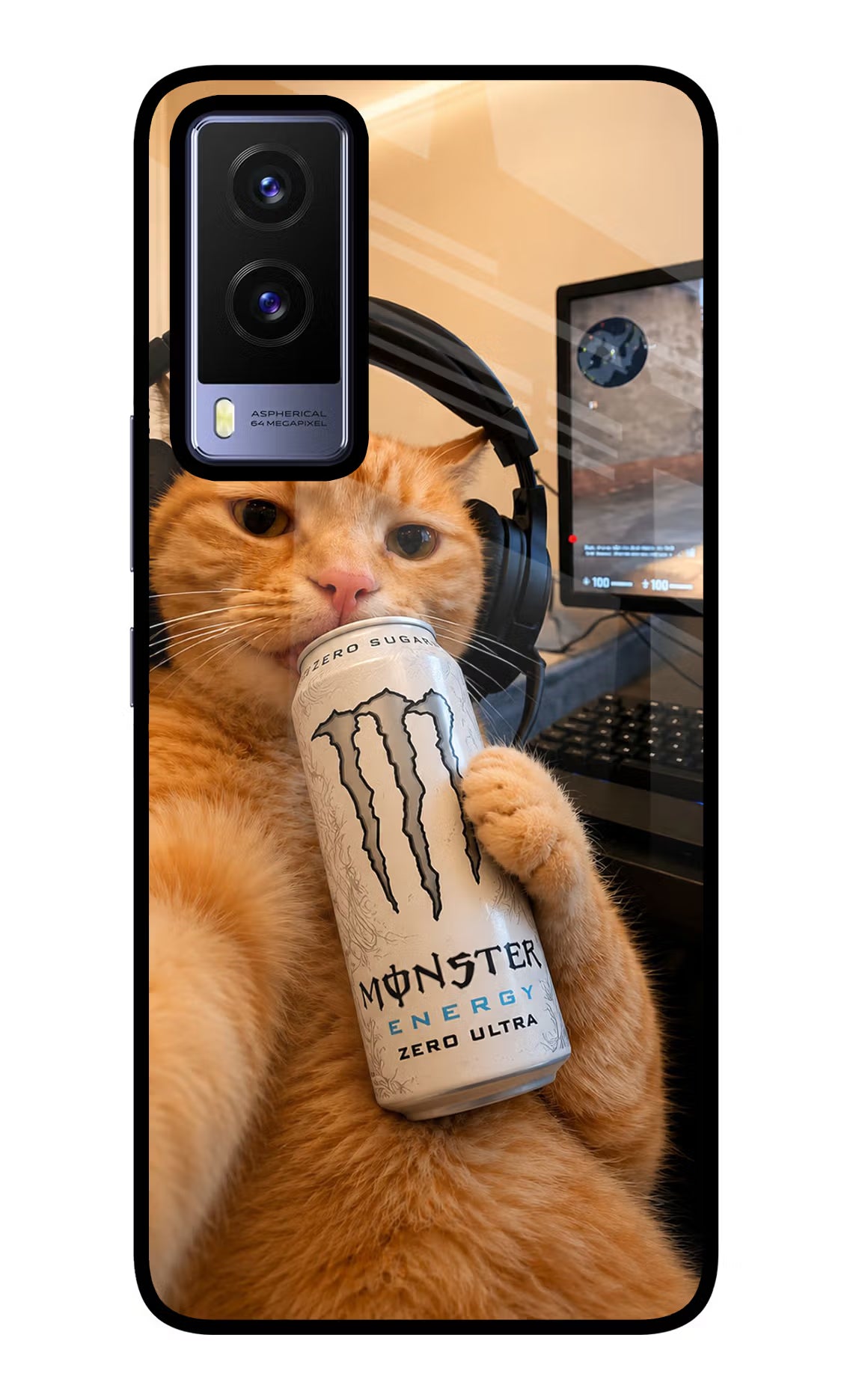 Gamer Cat Energy Vivo V21E 5G Glass Case