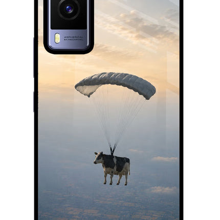 Skydiving Cow Vivo V21E 5G Glass Case Back Cover by Casekaro